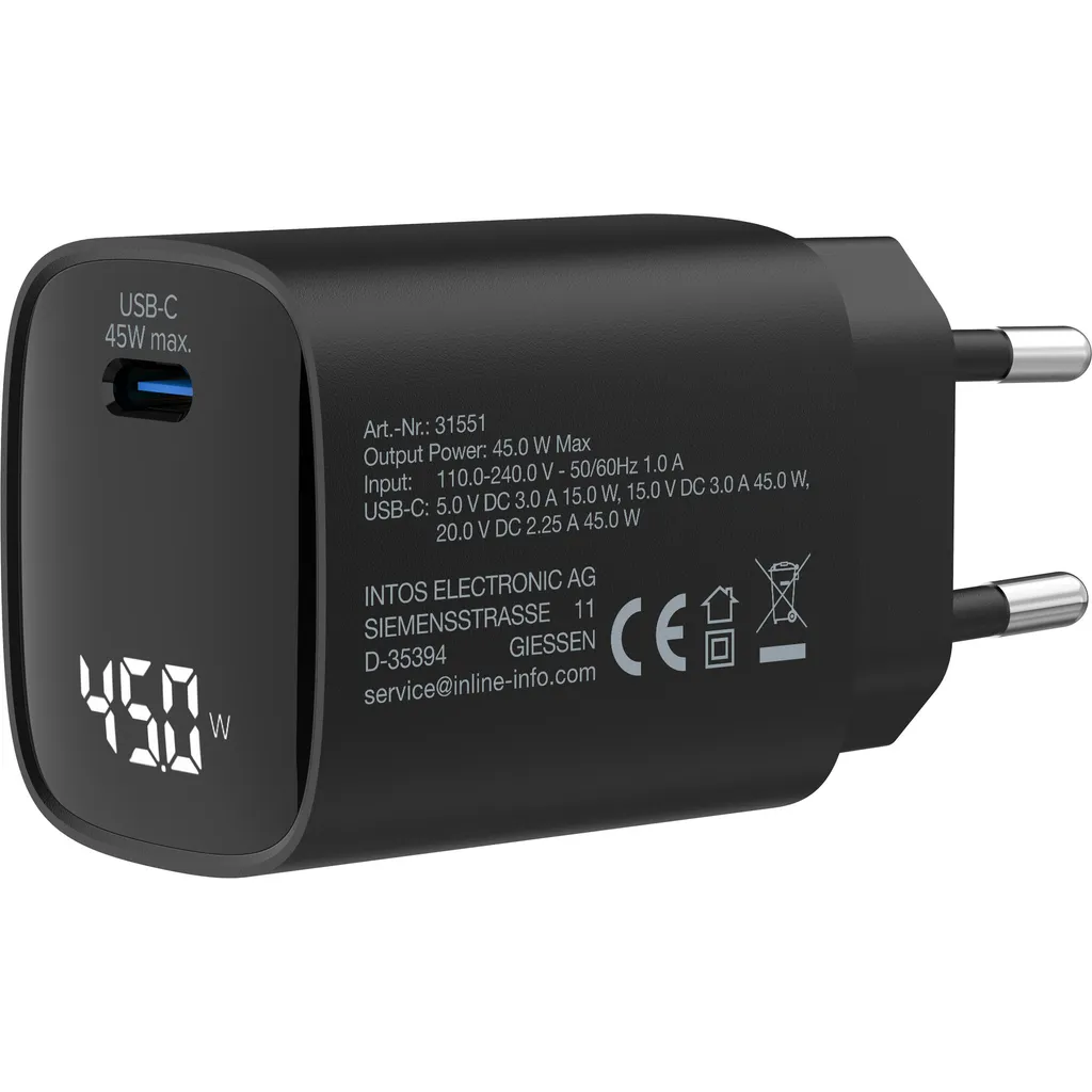 Chargeur Secteur USB-C 45W Technologie GaN InLine avec Affichage LCD - 2