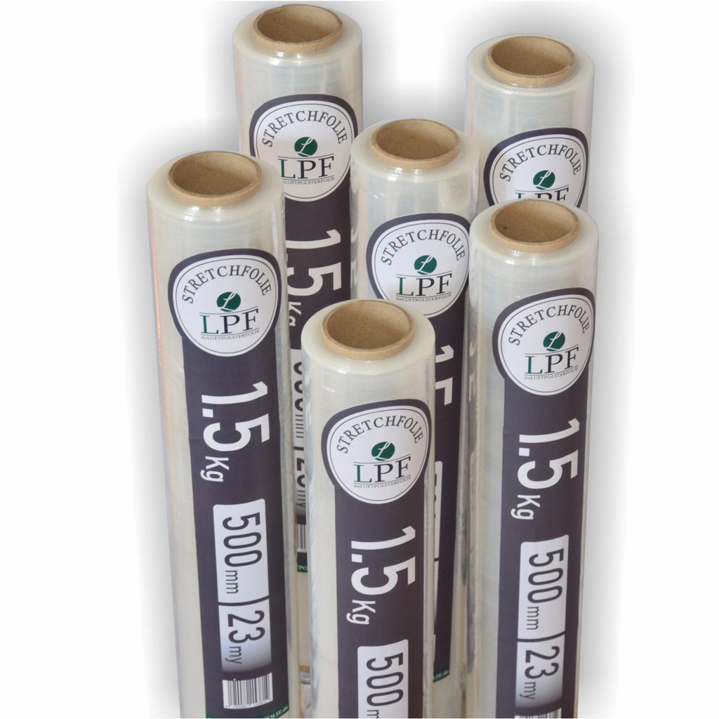 6 Rollen Stretchfolie Palettenfolie Wickelfolie Folie transparent Breite 500mm 1,5Kg