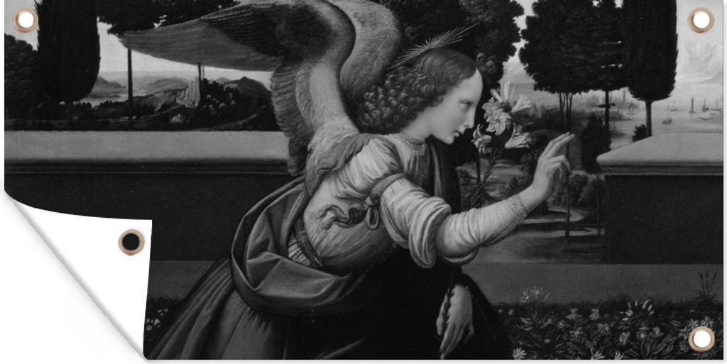 MuchoWow 60x30 cm Outdoor-Poster Gartendeko Sichtschutz Garten Poster für den Garten Die Verkündigung von Leonardo - Leonardo da Vinci