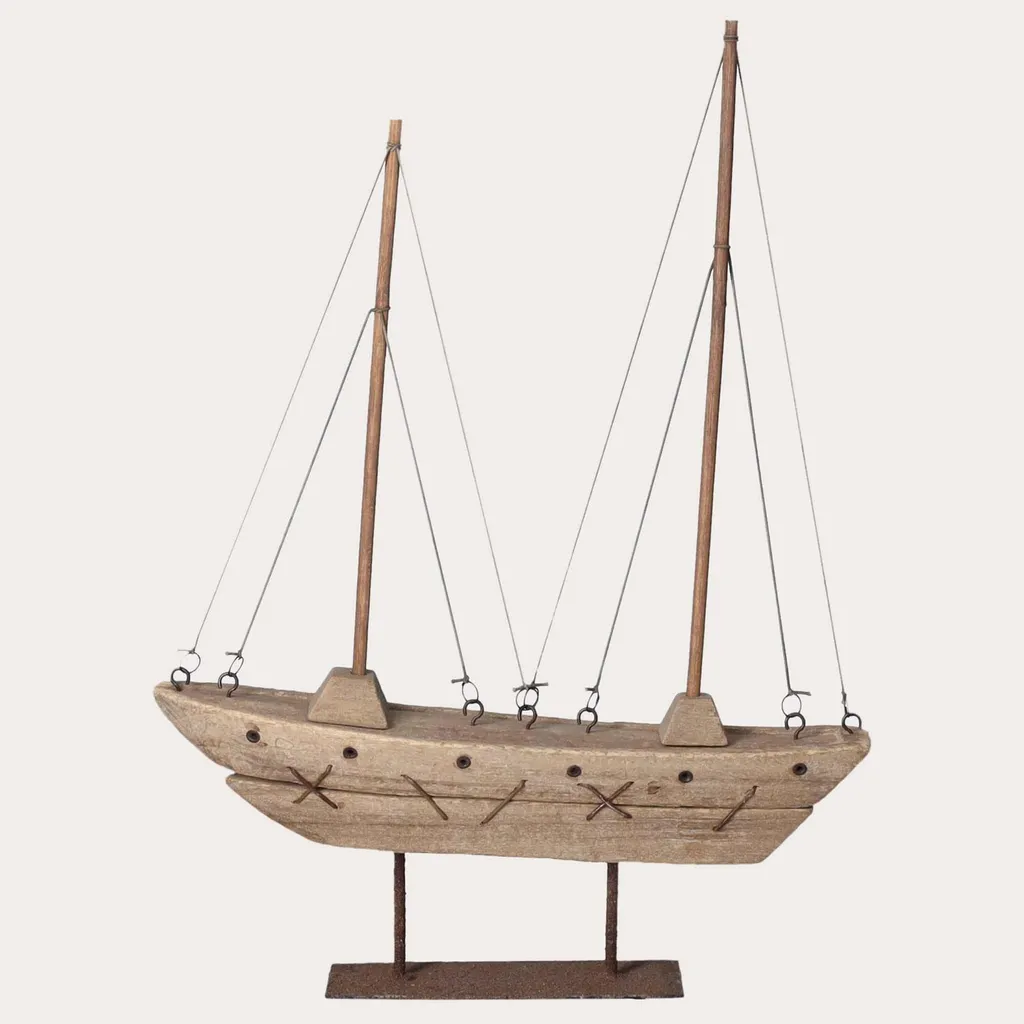Bateau de pêche miniature en bois véritable décor de table maritime