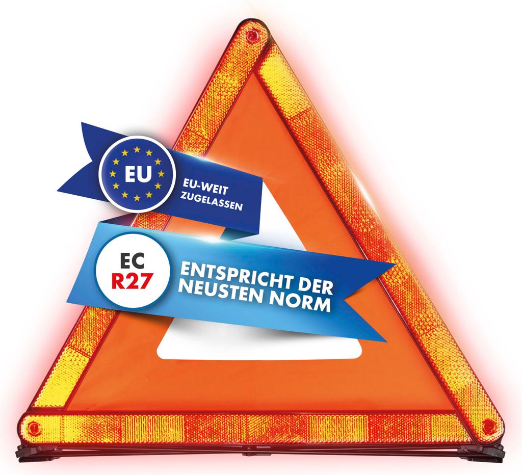 WALSER Pannendreieck, faltbares Warndreieck + Aufbewahrungsbox, Notfall-Dreieck ECE R27 , Unfallsicherung, Gefahrenstellen-Kennzeichnung rot