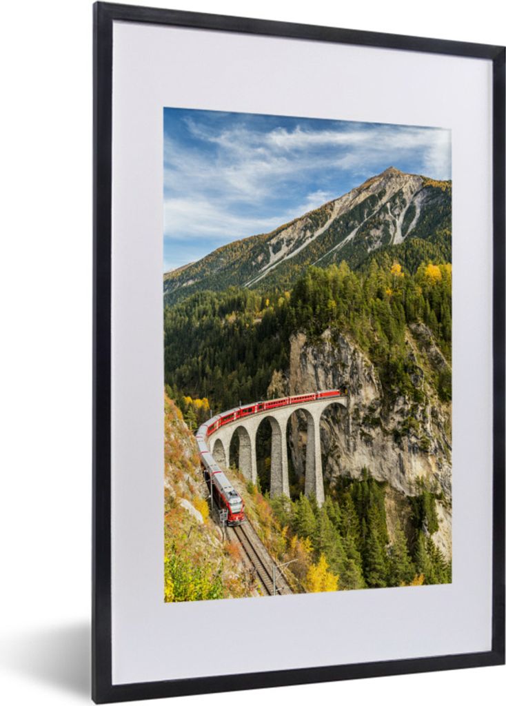 MuchoWow Gerahmtes Poster Ein Zug in einer Schweizer Landschaft 40x60 cm - Poster mit Schwarzem Bilderrahmen Wandposter Rahmen Foto Bilder - Post...