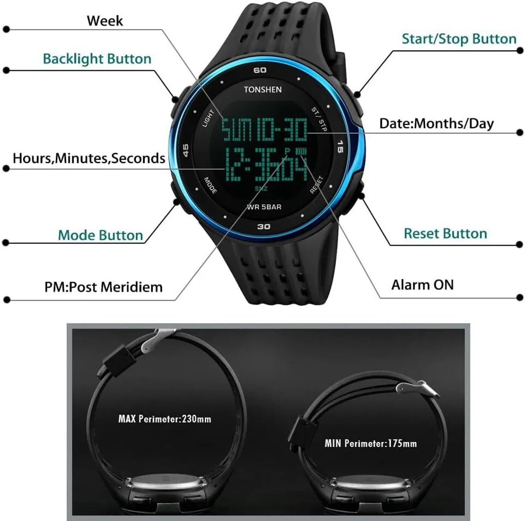 Orologio Digitale Multifunzione LED 50M Waterproof - Tech Sport - 5