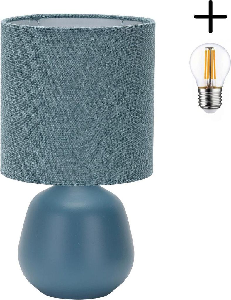 Luxus - Tischlampe Amsterdam - Blau - Inklusive Lampe - H28xØ15 - Armatur E14 - Keramik