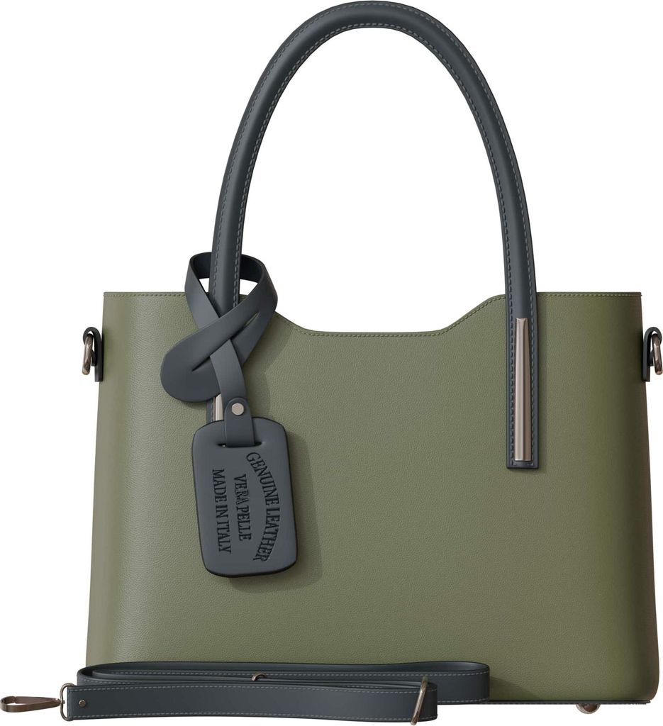 Damen Hand Umhänge Henkel Tasche Feinstes Echt Leder 30637 Verde m./nero