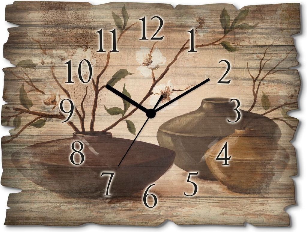ARTland Holz Wanduhr Quarzuhr - schwarzer Zeiger Golden eingerahmte Kirschblüten Größe: 40x30 cm