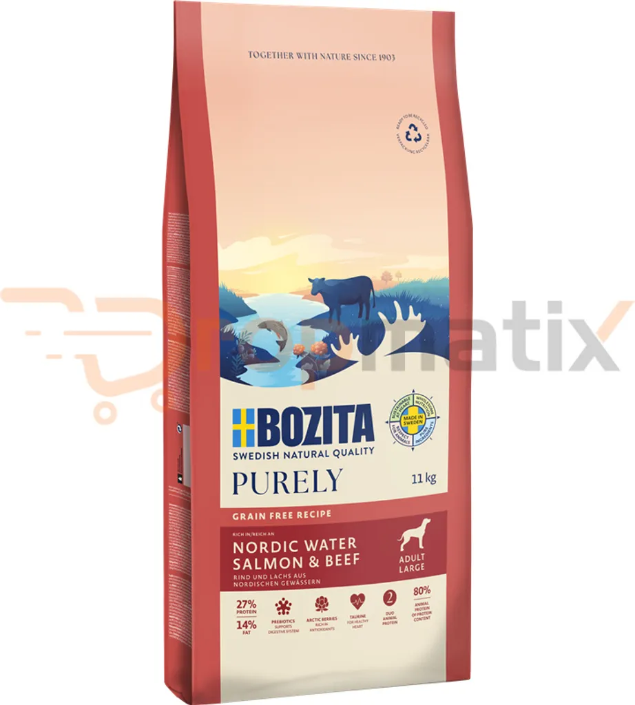 Bozita Adult XL Saumon et Bœuf 11kg : Croquettes Digestion et Poil