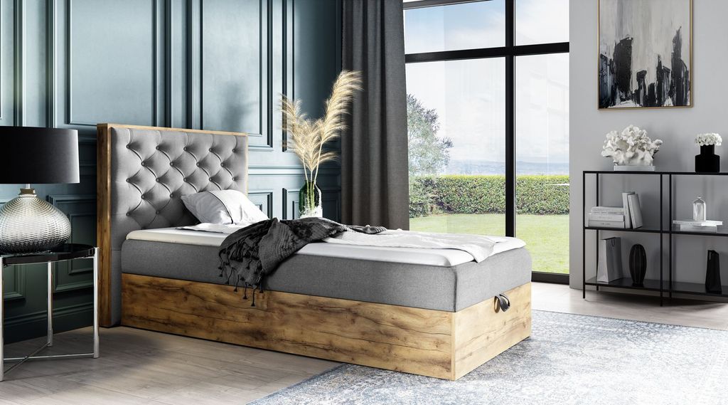 Kontinentales Bett 90x200 CHANTELLE 3 MINI - Wotan Eiche / Esche + GRATIS Matratzenauflage