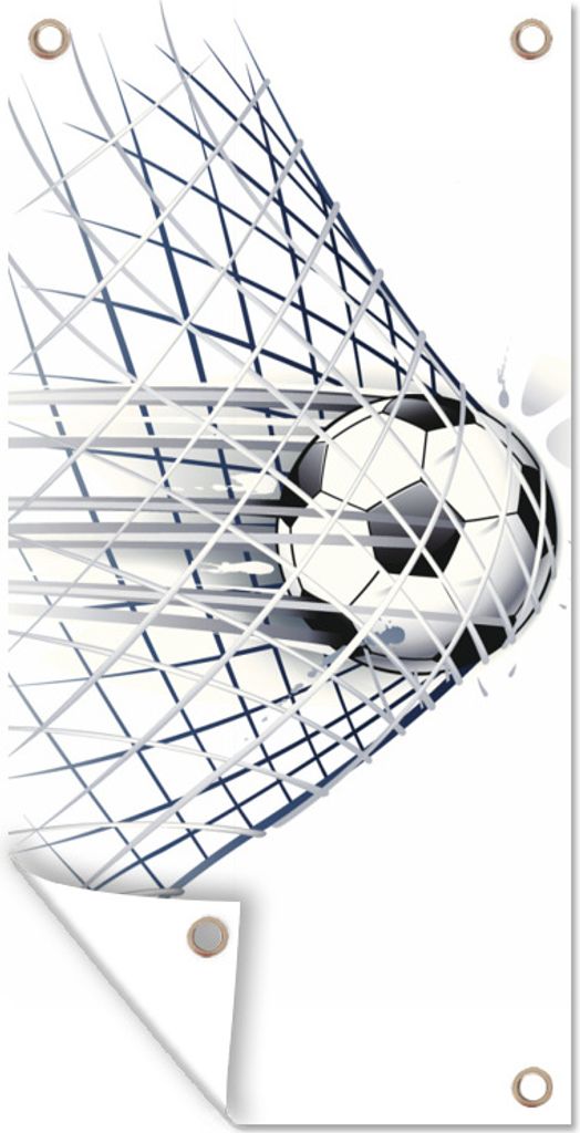 MuchoWow 30x60 cm Outdoor-Poster Gartendeko Sichtschutz Garten Poster für den Garten Eine Illustration eines Fußballs, der ins Tor geht - Junge...