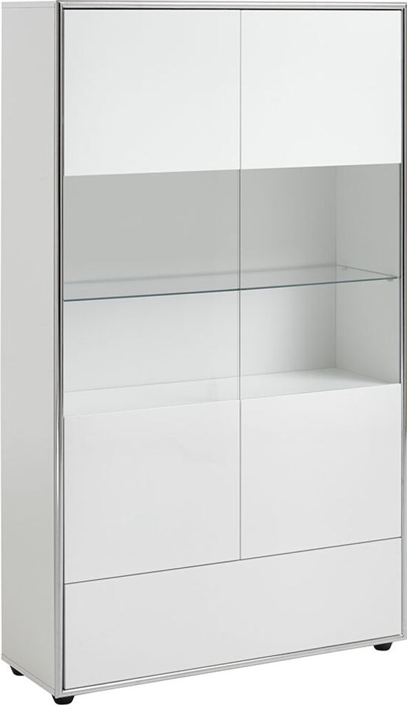 Kenan vitrine 2 portes, 1 tiroir laqué blanc brillant. Image du produit 