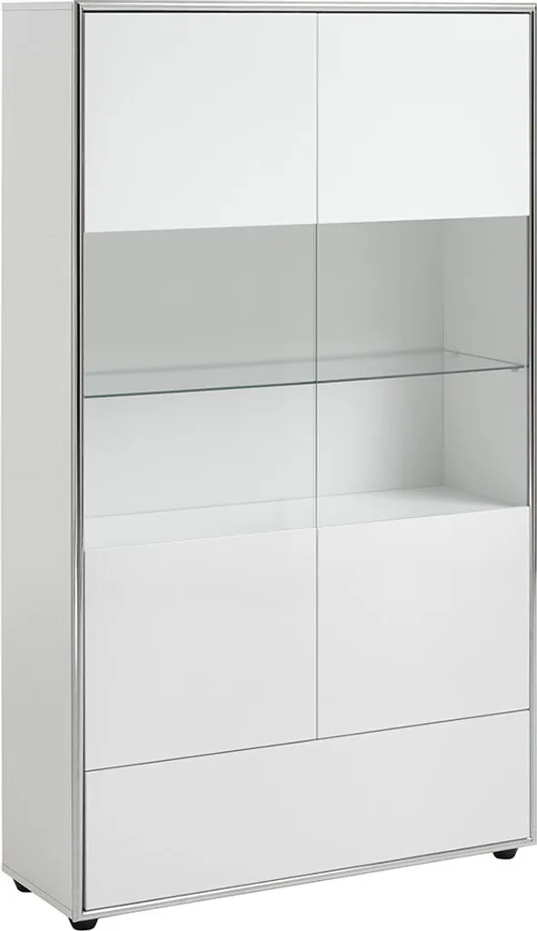 Argentier Moderne 2 Portes Vitrées et 1 Tiroir Blanc Laqué - Gamme Kenan