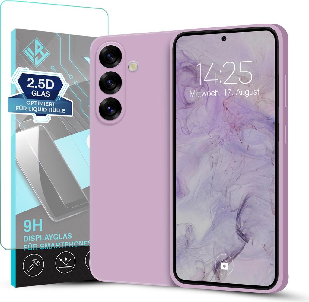 Hülle für Samsung Galaxy S26 mit 9H Displayglas Displayschutz Case Cover Bumper Smartphone Softgrip Schutzhülle Farbe: Lila