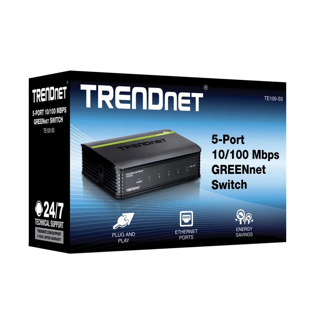 Switch Ethernet 5 Ports Fast 10/100 Boîtier Métal Silencieux et Compact - 9