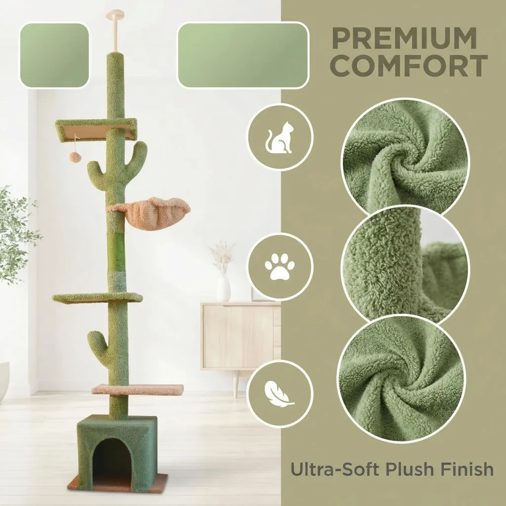 Arbre à chat design Cactus - Troncs en sisal naturel et plateforme de saut
