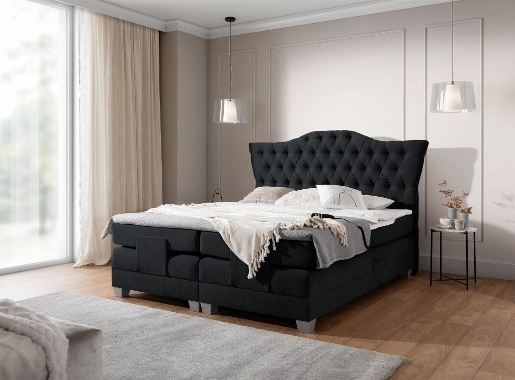 Boxspringbett Elektrisch Bett FAUSTO 140x200cm in Stoff Wind Schwarz