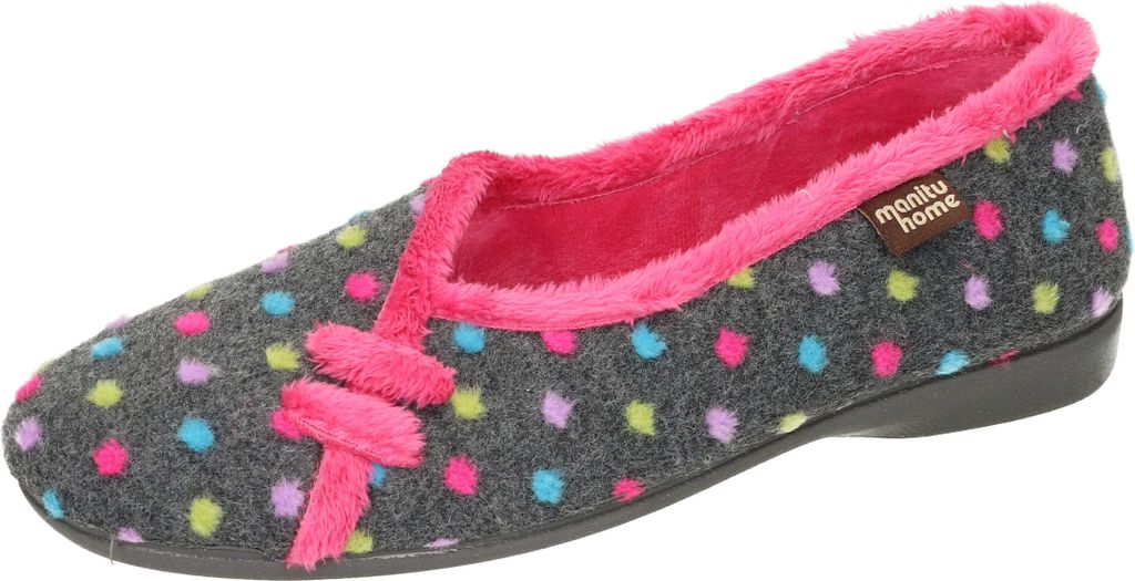 Manitu Damen Hausschuh Slipper Ballerina gepunktet Schneeflocken Stickerei, Größe:37 EU, Farbe:Pink