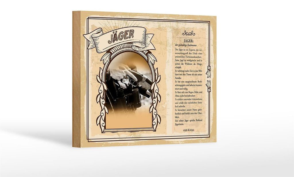 Holzschild Berufe 18x12 cm Jäger Wildtiere Wälder Tiere Dekoration