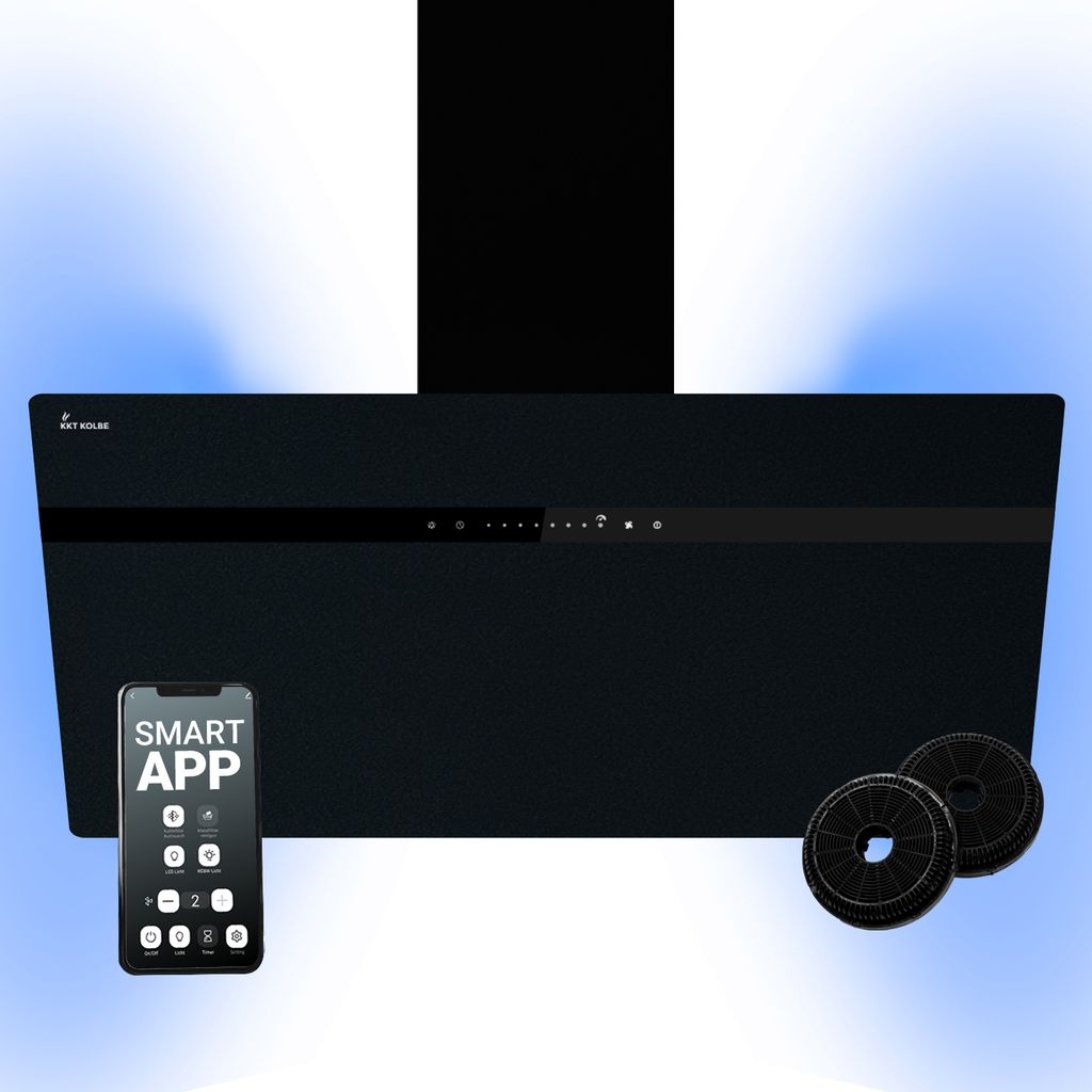 KKT KOLBE A+++ Dunstabzugshaube 90 cm 782 cbm/h Kopffreie Wandhaube Edelstahl schwarzes Glas WLAN RGBW-LED-Beleuchtung SensorTouch Bedienung STYLE9...