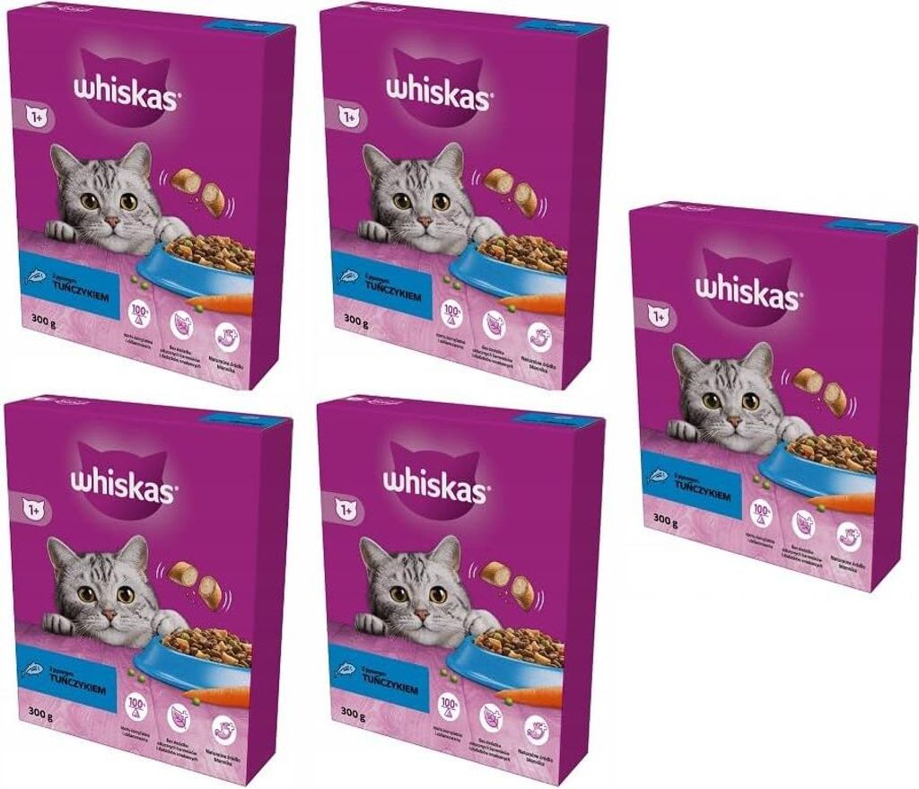 Whiskas Adult 1+ Trockenfutter mit Thunfisch im Karton, 5x300g (5 Packungen)