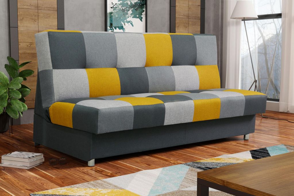 Schlafsofa KATARINA – Dunkelgrau / Grau / Gelb