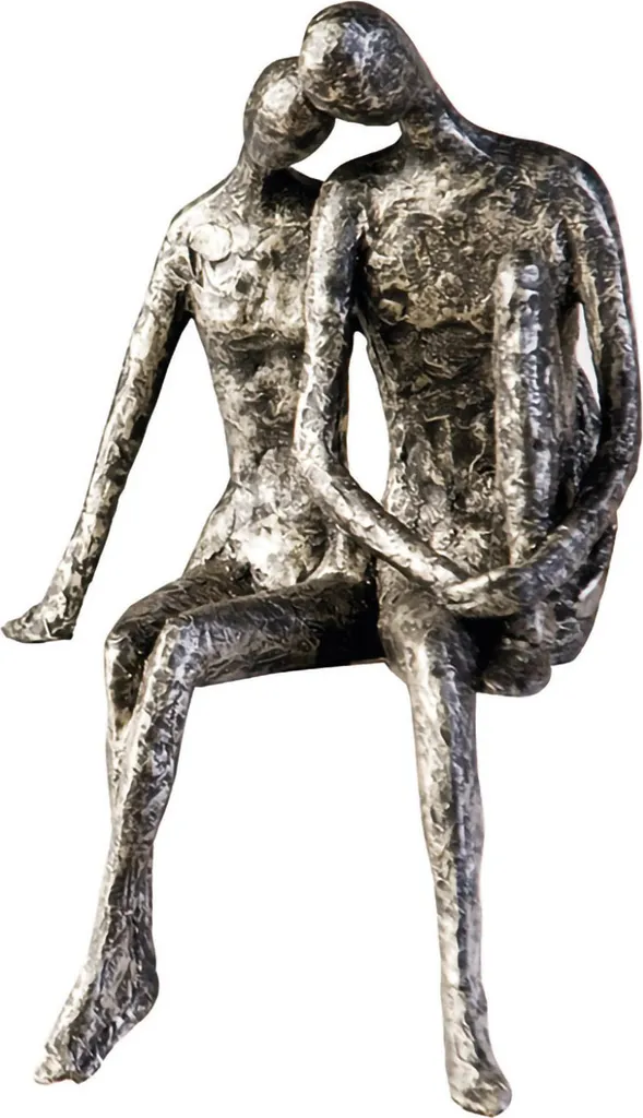 Sculpture de Couple Argentée en Résine 25cm - Finition Brillante Haute Qualité