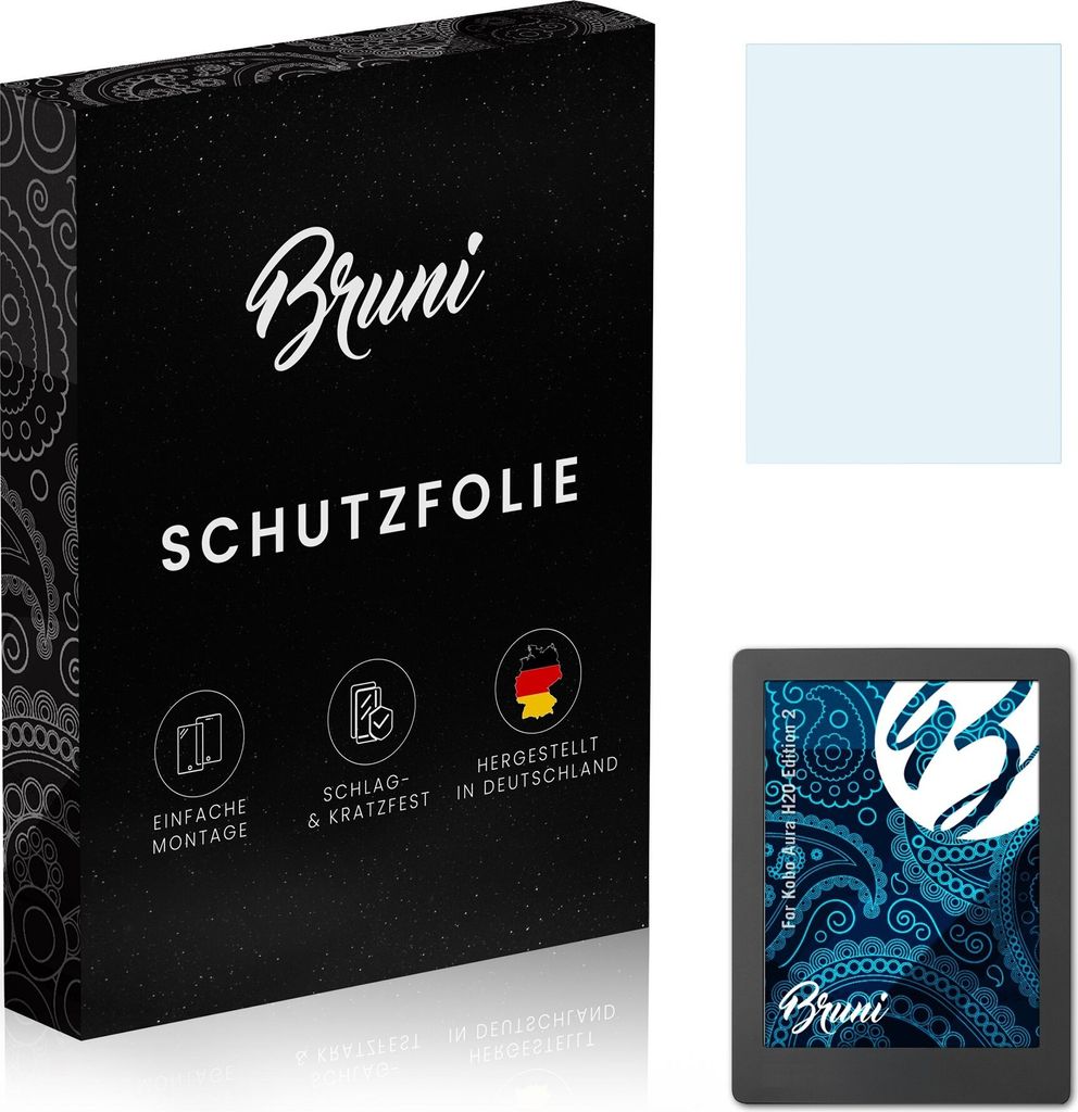 Bruni Basics-Clear 2x Schutzfolie kompatibel mit Kobo Aura H2O Edition 2 Folie