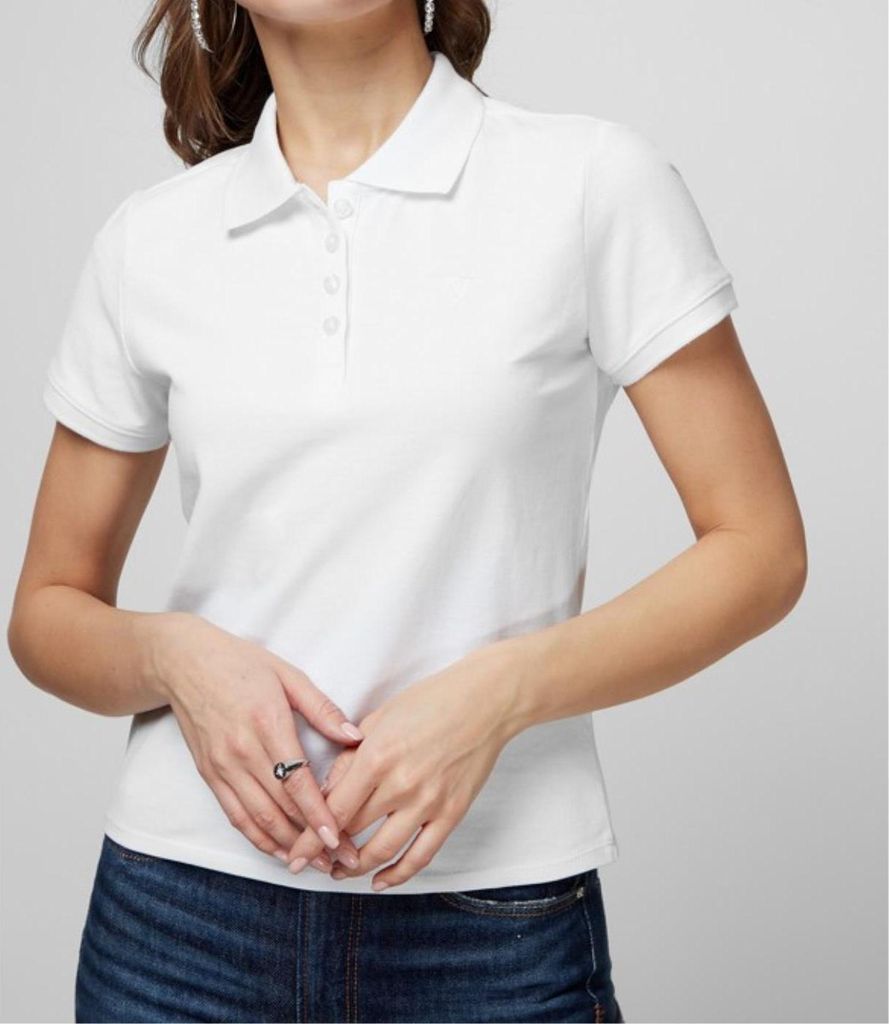 GUESS Damenpolo S mit gesticktem Logo - Weiß, kurzärmelig, angenehm zu tragen