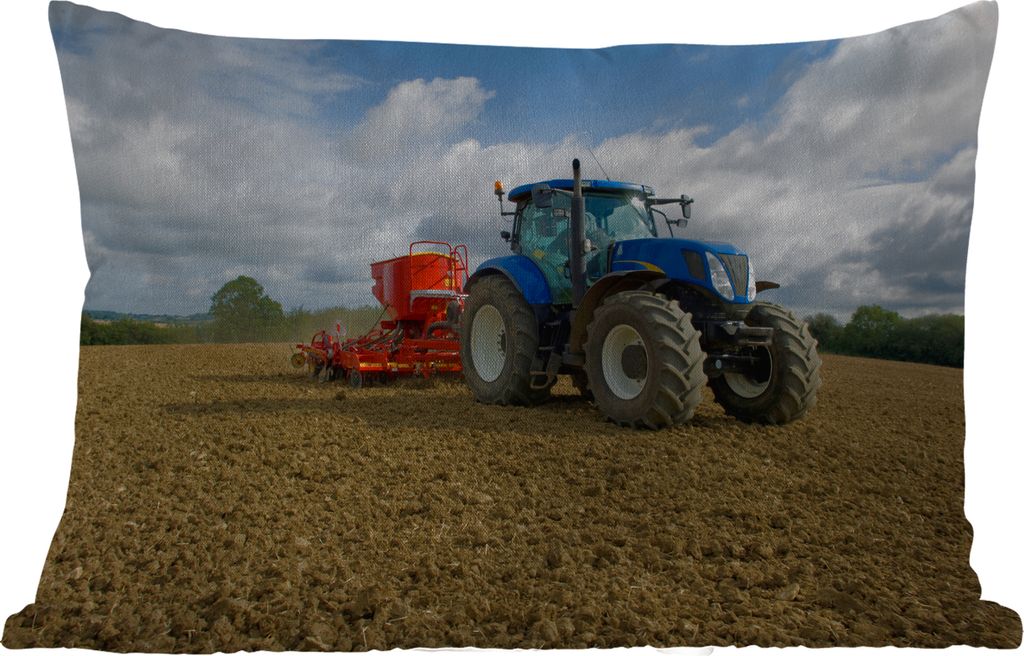 MuchoWow Outdoor Kissen - Traktor - Blau - Landleben - Wolken - 60x40 cm - Wetterfest - Lounge Kissen - Zierkissen - Kissen für Innenräume