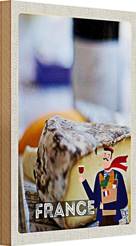Holzschild Reise 20x30cm Frankreich Käse Emmentaler Produktion