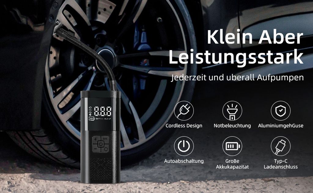 Elektrische Luftpumpe mit 6000mAh Akku, 150PSI Tragbar Produktbild 8