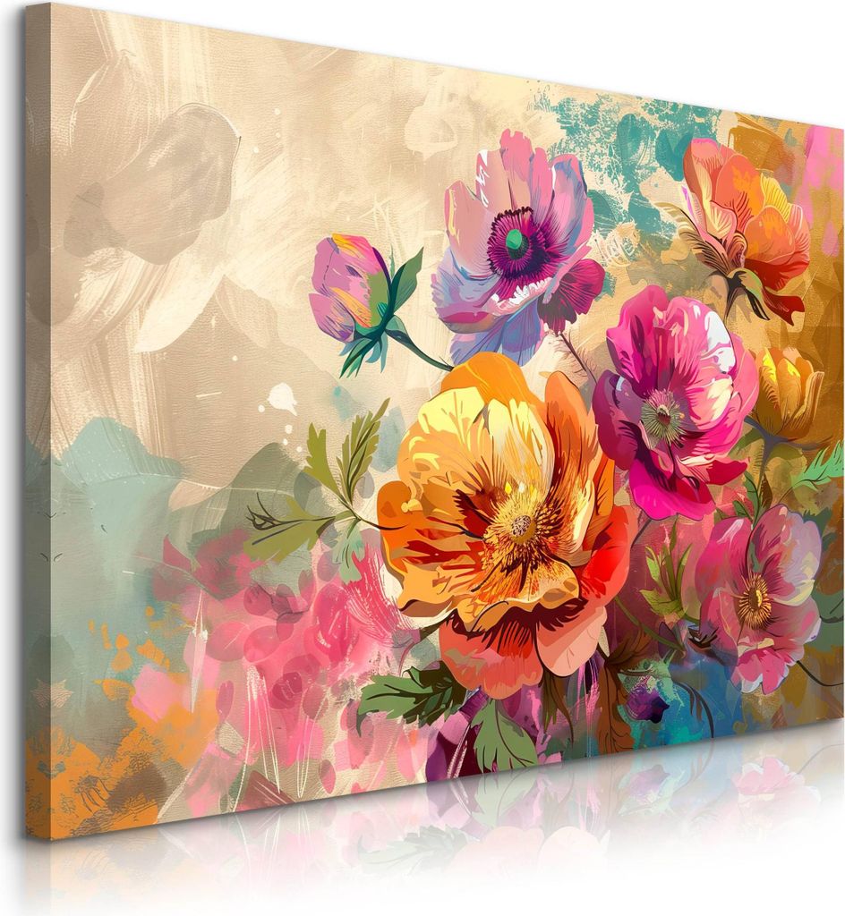 Muralo Leinwandbild Canvas für Esszimmer bunte BLUMEN Malarei Br. 90cm x Hö. 60cm