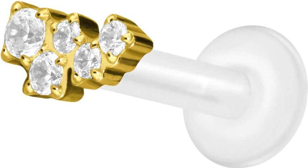 Ohrpiercing, Nasenpiercing PTFE Labret mit Innengewinde + Titan-Aufsatz KRISTALLWOLKE Gold Stablänge: 10mm | Stabstärke: 1,6mm