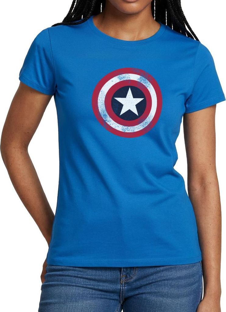 Spreadshirt Avengers Captain America Stern Emblem Frauen T-Shirt, L, Royalblau