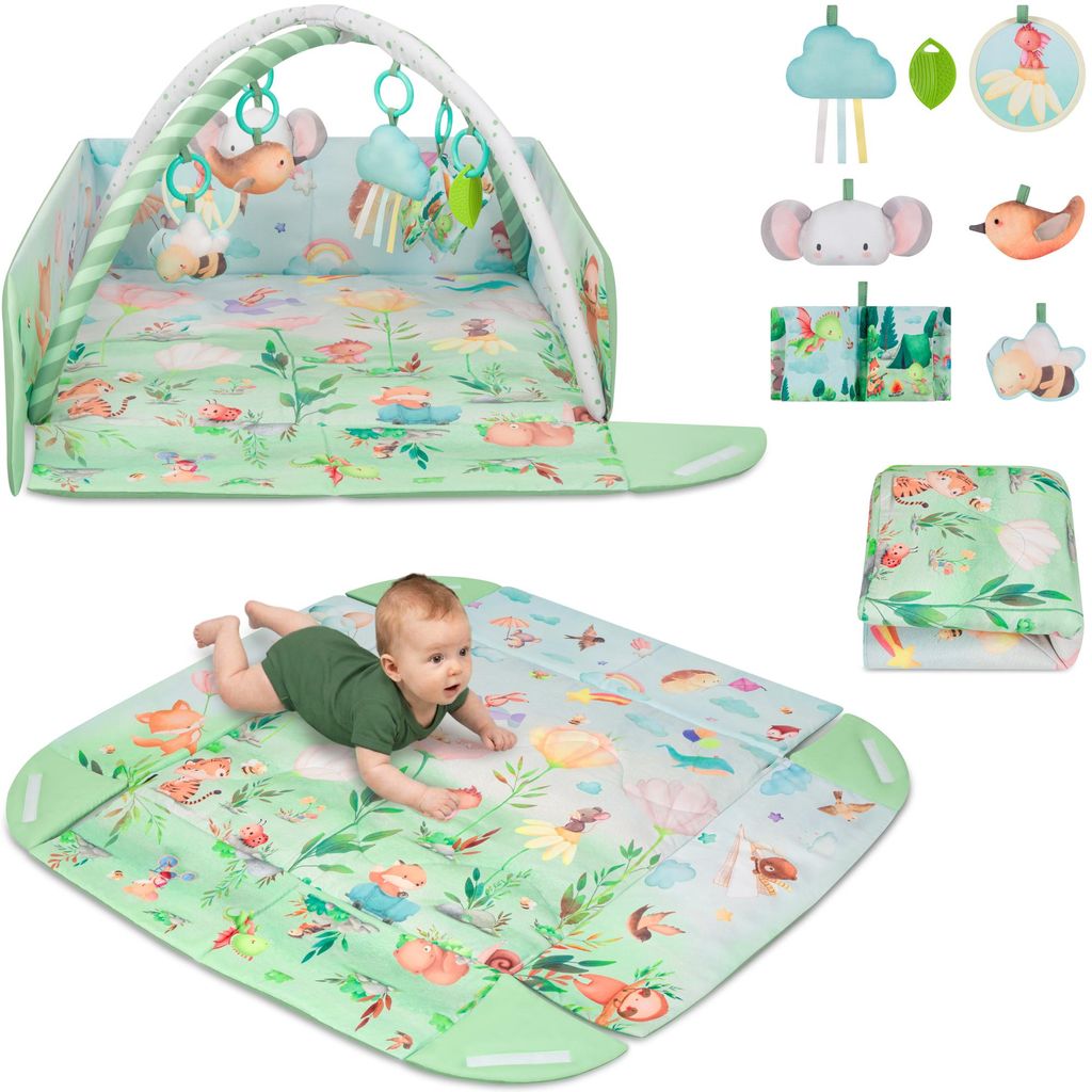 Multifunktionale Baby Spielbogen Lionelo Inga Multicolor mit Spielbogen & 7 Sensorischen Spielzeugen – 3in1 Krabbeldecke, Laufgitter & Spielcenter