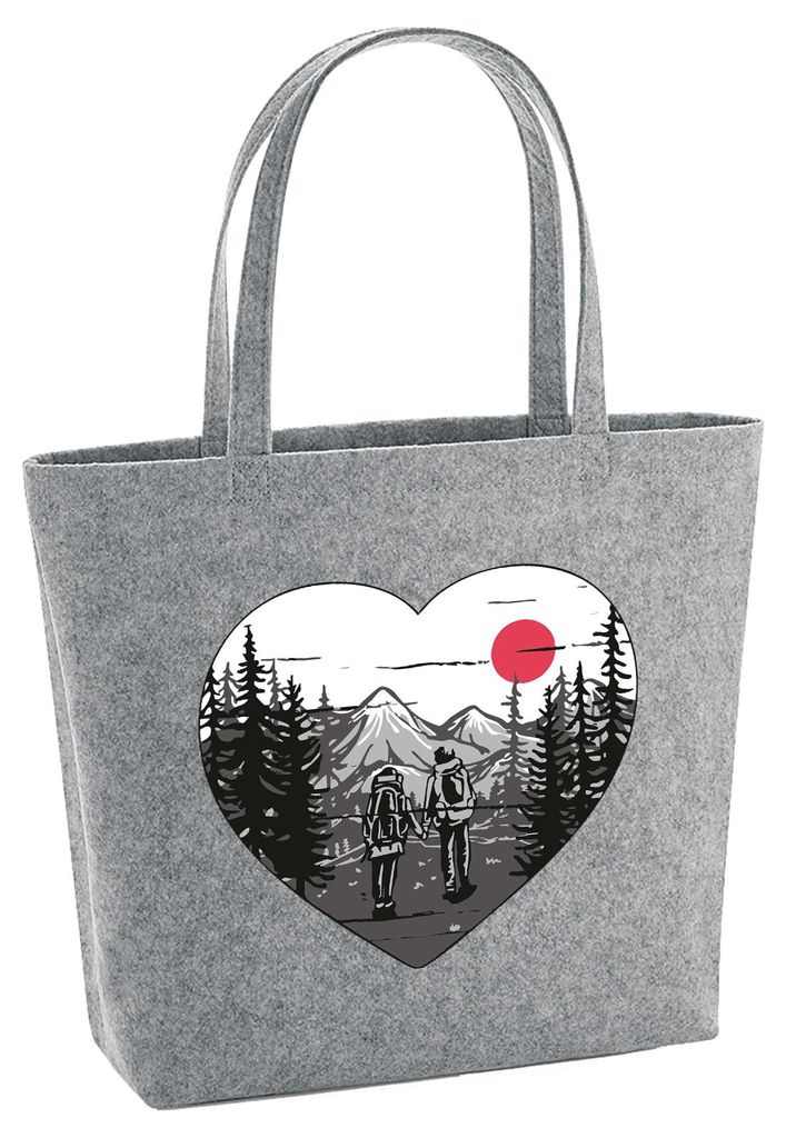 Huuraa Filzshopper Paar wandert Herz 22 Liter Grey Melange Filztasche Geschenkidee