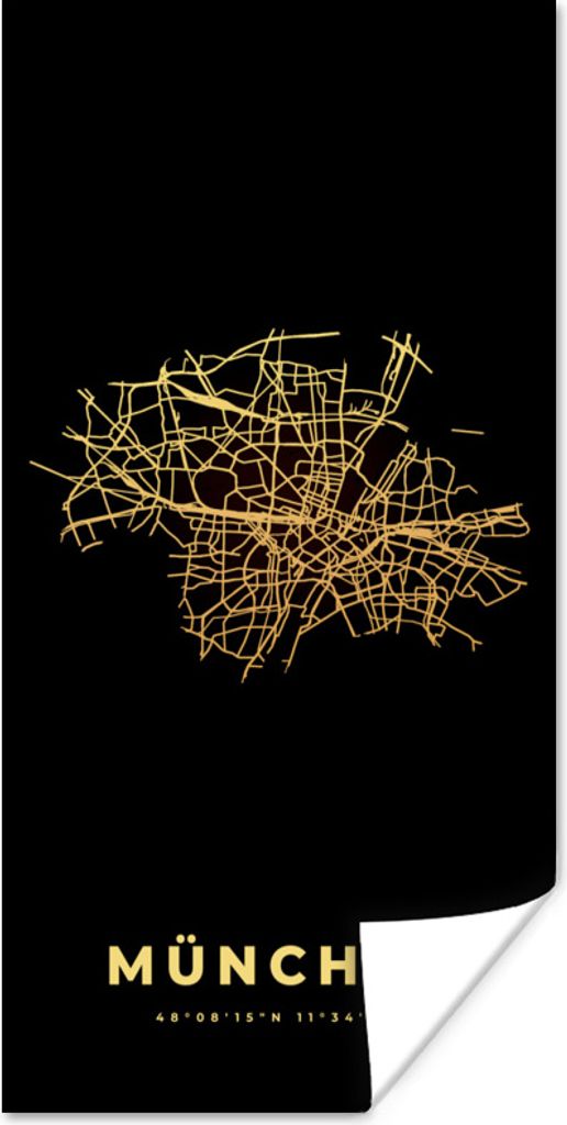 MuchoWow Poster München - Karte - Gold - Stadtplan - Wegbeschreibung 80x160 cm - Kinderzimmer