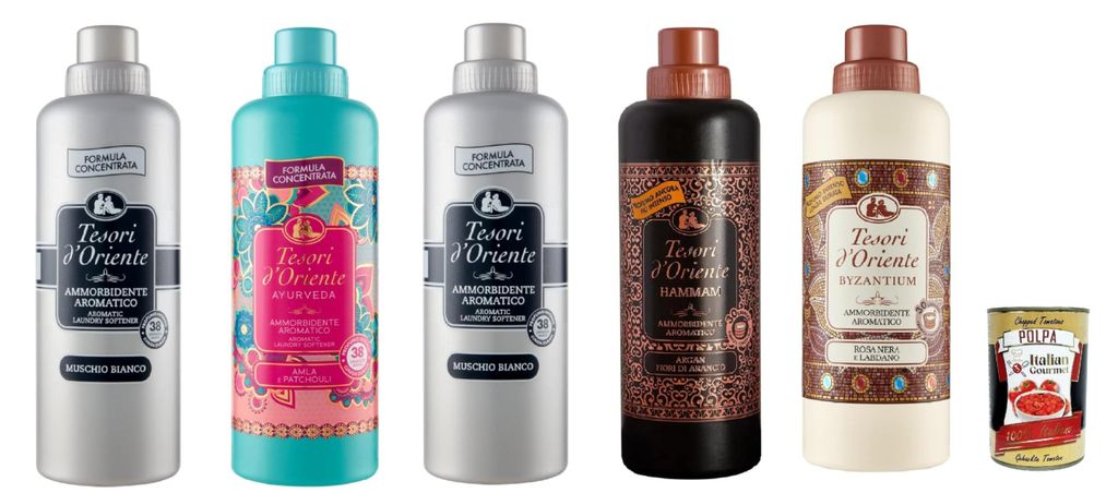 Testpaket Tesori d'oriente weichspüler softener Muschio Bianco Ayurveda Byzanthium Hammam 5x 750ml + Italian Gourmet polpa 400g