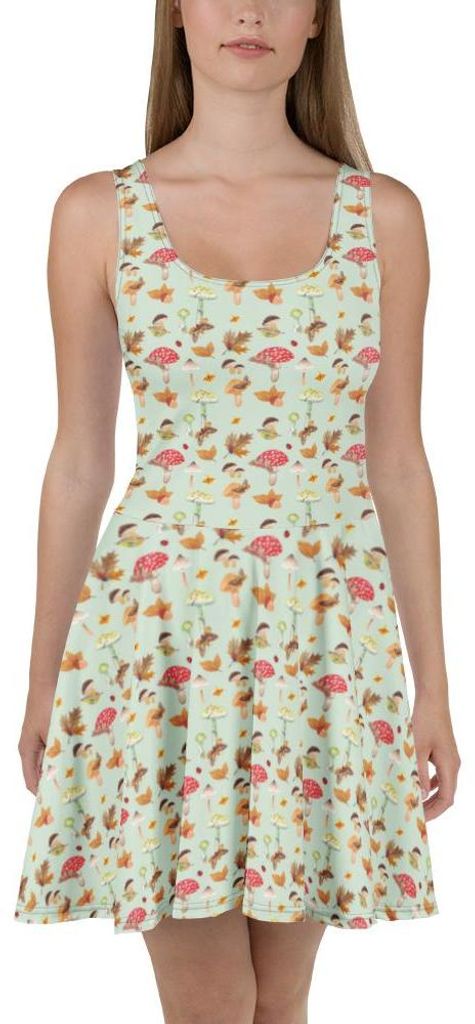 Mr. & Mrs. Panda Damen-Sommerkleid Herbst Pilze M - Grün - Geschenk, A-Linien-Kleid, Sommerkleid, Herbstwald, Strandkleid, Damenkleid, Wald, Kleid...