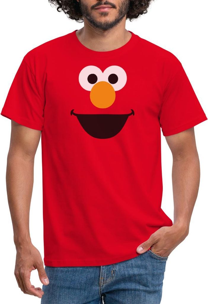 Spreadshirt Sesamstraße Elmo Gesicht Kostüm Karneval Männer T-Shirt, XL, Rot