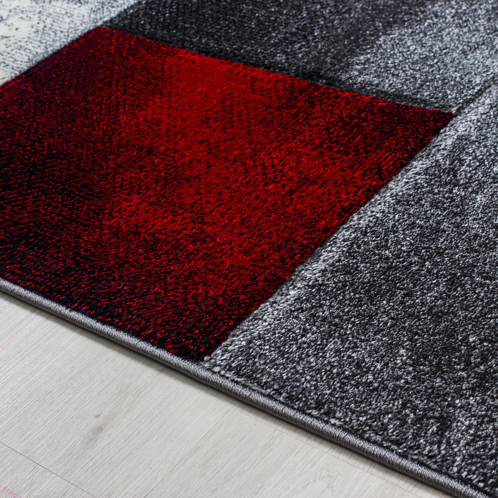 Villa Möbel Hawico Wohnzimmer-Teppich, Frisé-Teppich, Frisee, Kariert Design, Farbe:Rot, Grösse:80x300 cm