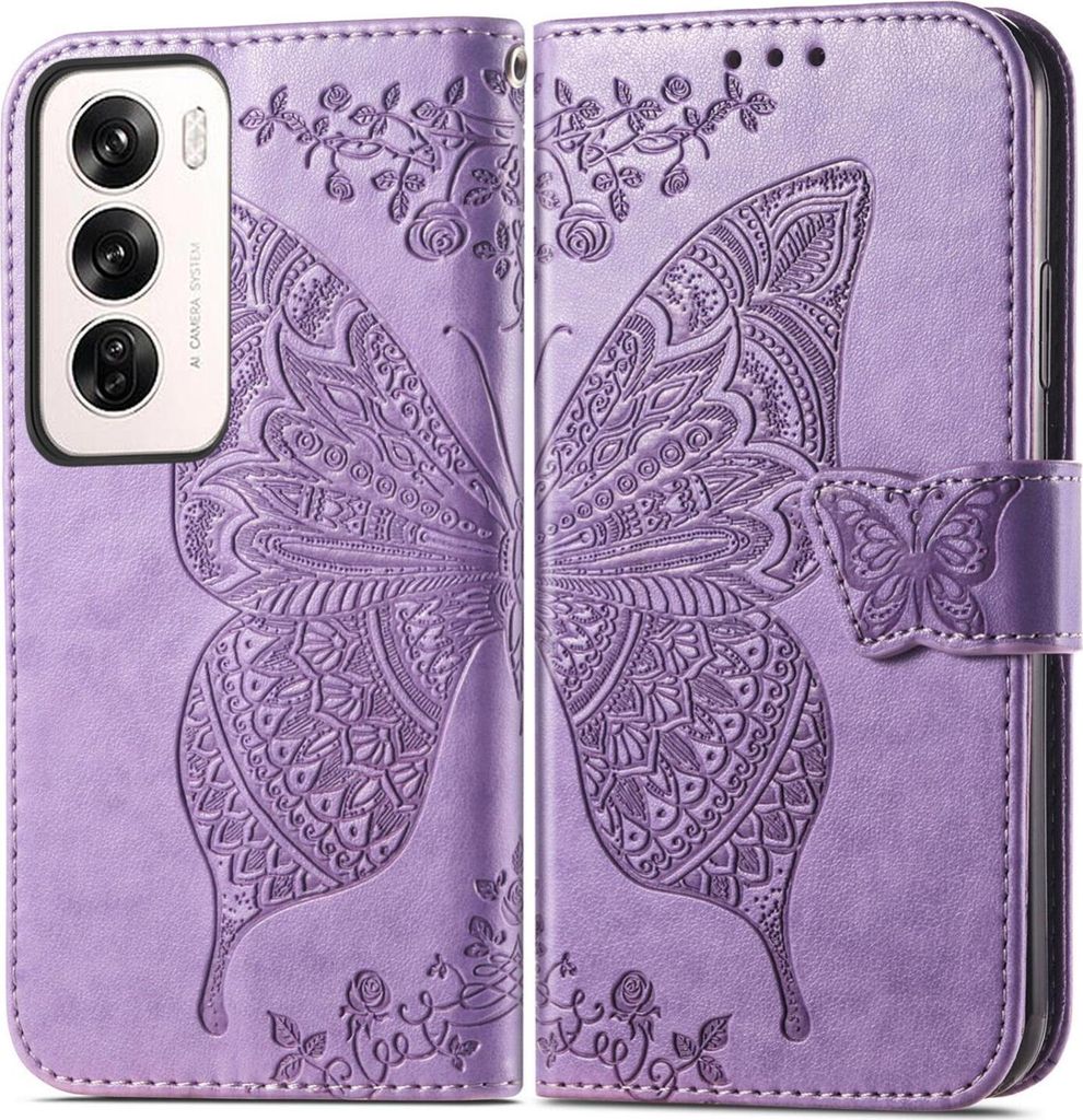 Mobigear Butterfly OPPO Reno 12 Pro Hülle Klapphülle Geldbörse - Lila
