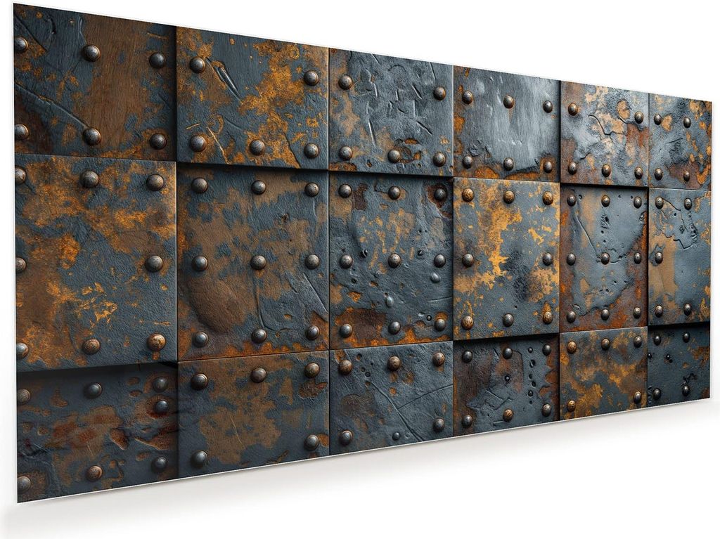Glasbild 80x40cm in XXL für Wohnzimmer, Schlafzimmer Motiv Eisenplatten Vintage