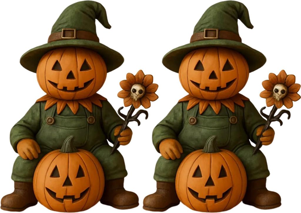 Kürbismann-Figur, gruselige Halloween-Kürbiskopf-Vogelscheuchenstatue mit Totenkopf, Sonnenblume, Mini-Schreibtisch-Ornament für den Innenbereic...