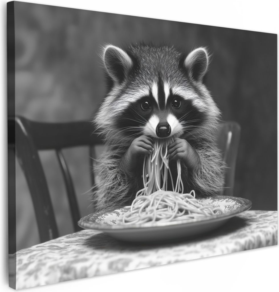 Leinwand Bilder 80x60 cm - Tiere, Komisch - Waschbär, Wandbilder, Wanddeko Wohnzimmer, Bild