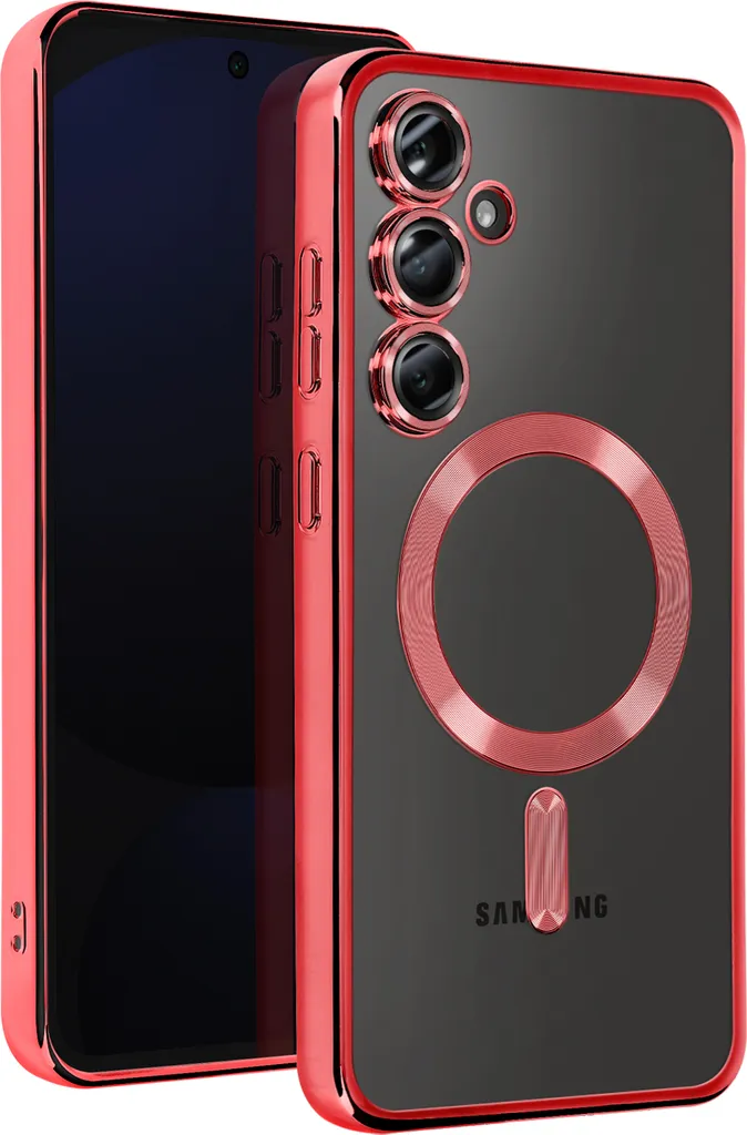 Avizar, custodia in silicone MagSafe per Samsung S24 FE con cornice cromata, rosso