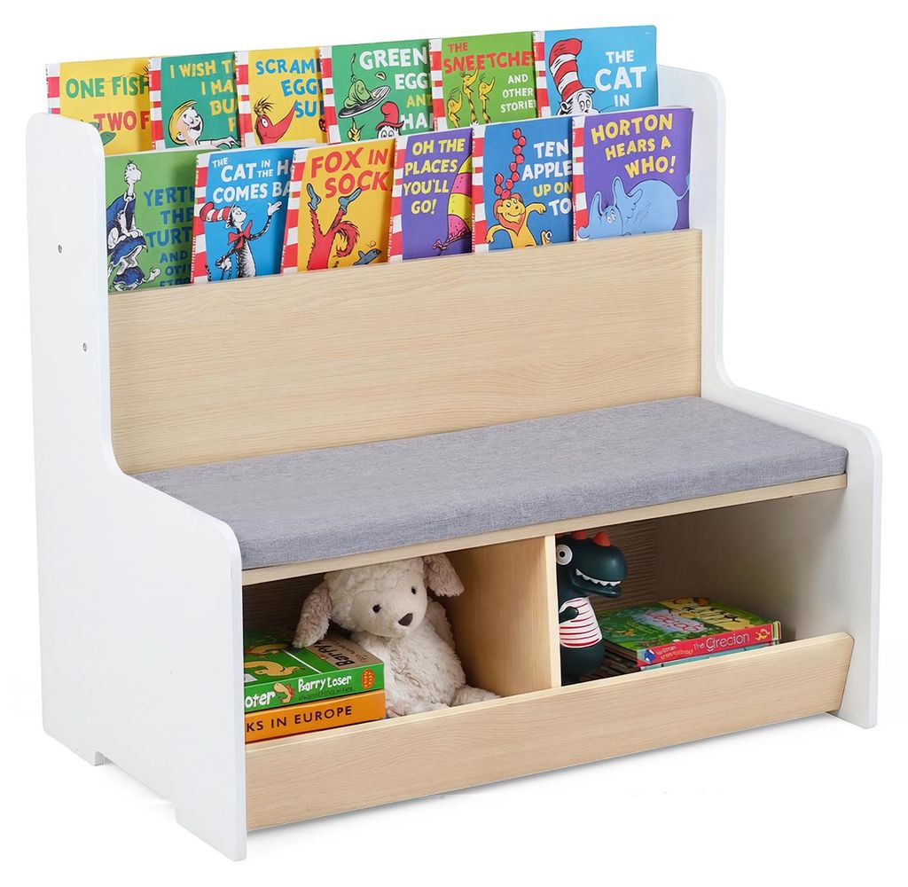 COSTWAY 3 in 1 Bücherregal Kinder mit Sitzbank, Kinderregal Produktbild 