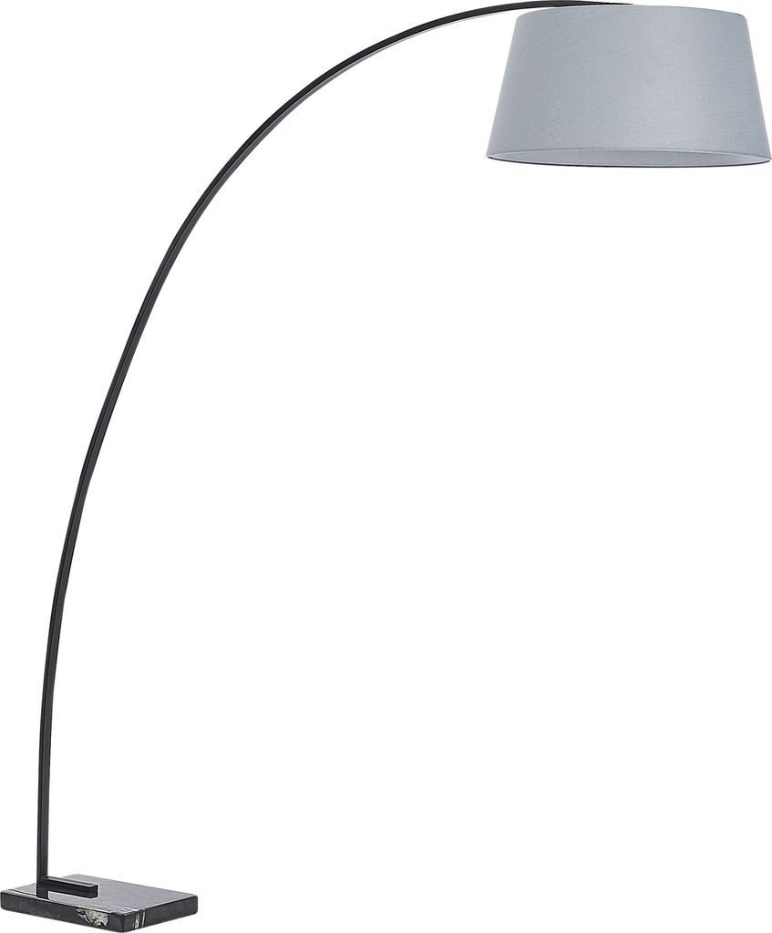 BELIANI Stehlampe Grau Metall 188 cm Stoffschirm Marmorfuß langes Kabel mit Schalter Bogenlampe Modernes Design