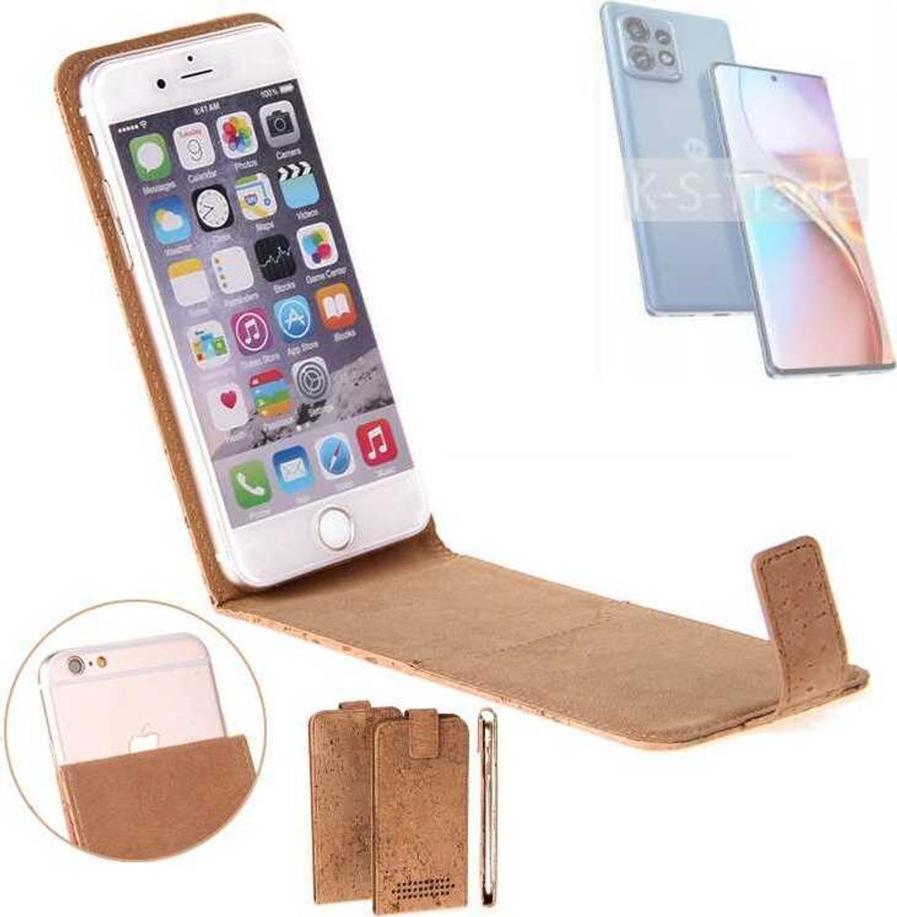 K-S-Trade Handyhülle kompatibel mit Motorola Edge 40 Pro Kork Hülle Flipstyle Case Schutzhülle Kork Case Hülle Flip cover Klapphülle Klapp, braun