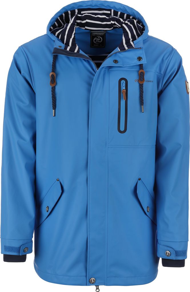 Dry Fashion Herren PolyurethanParka Lübeck - Regenjacke Herren Wasserdicht Winddicht Reißverschluss Outdoor Jacke Männer in Hellblau Größe L