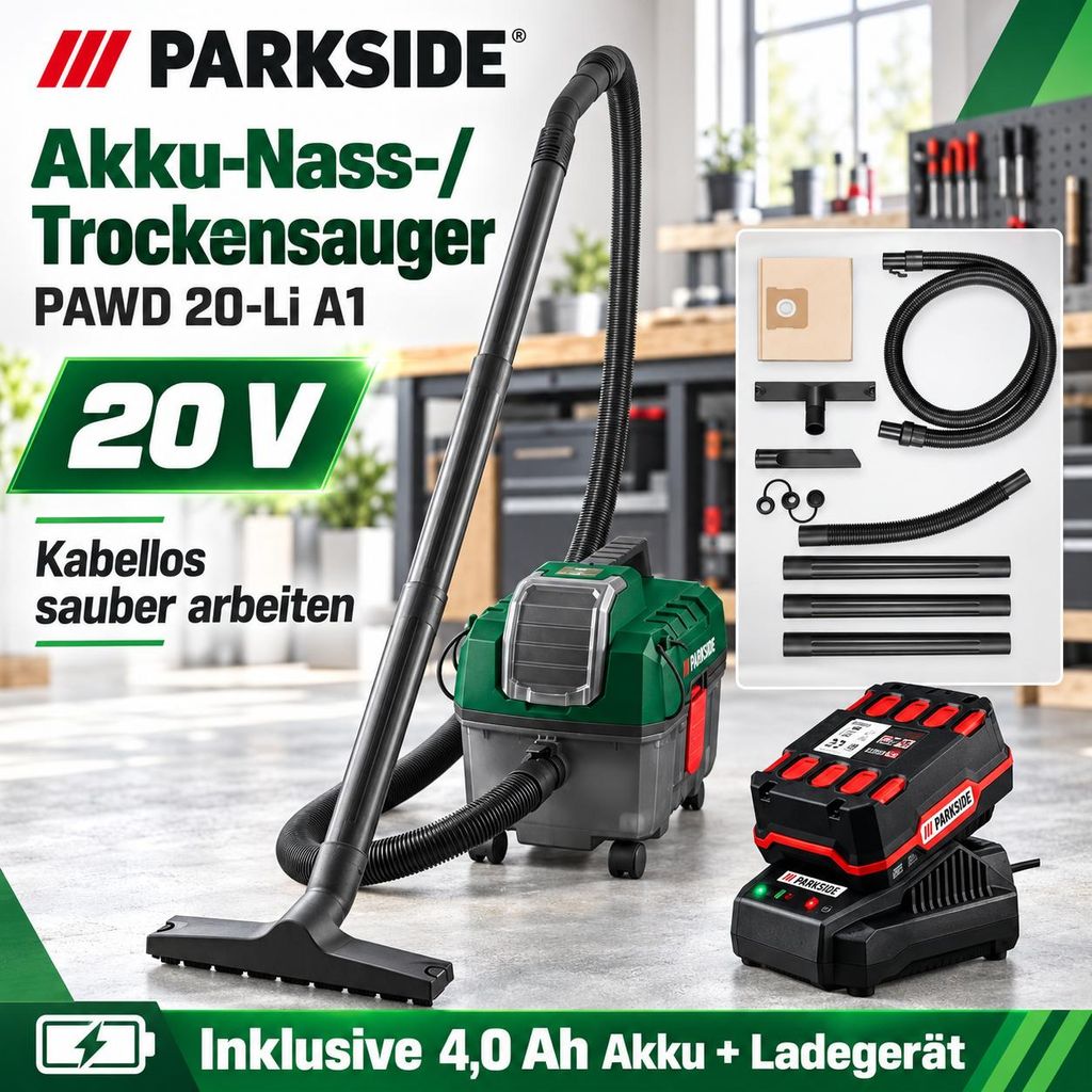 PARKSIDE Akku-Nass Trockensauger PAWD 20-Li A1 ,mit Akku Produktbild 